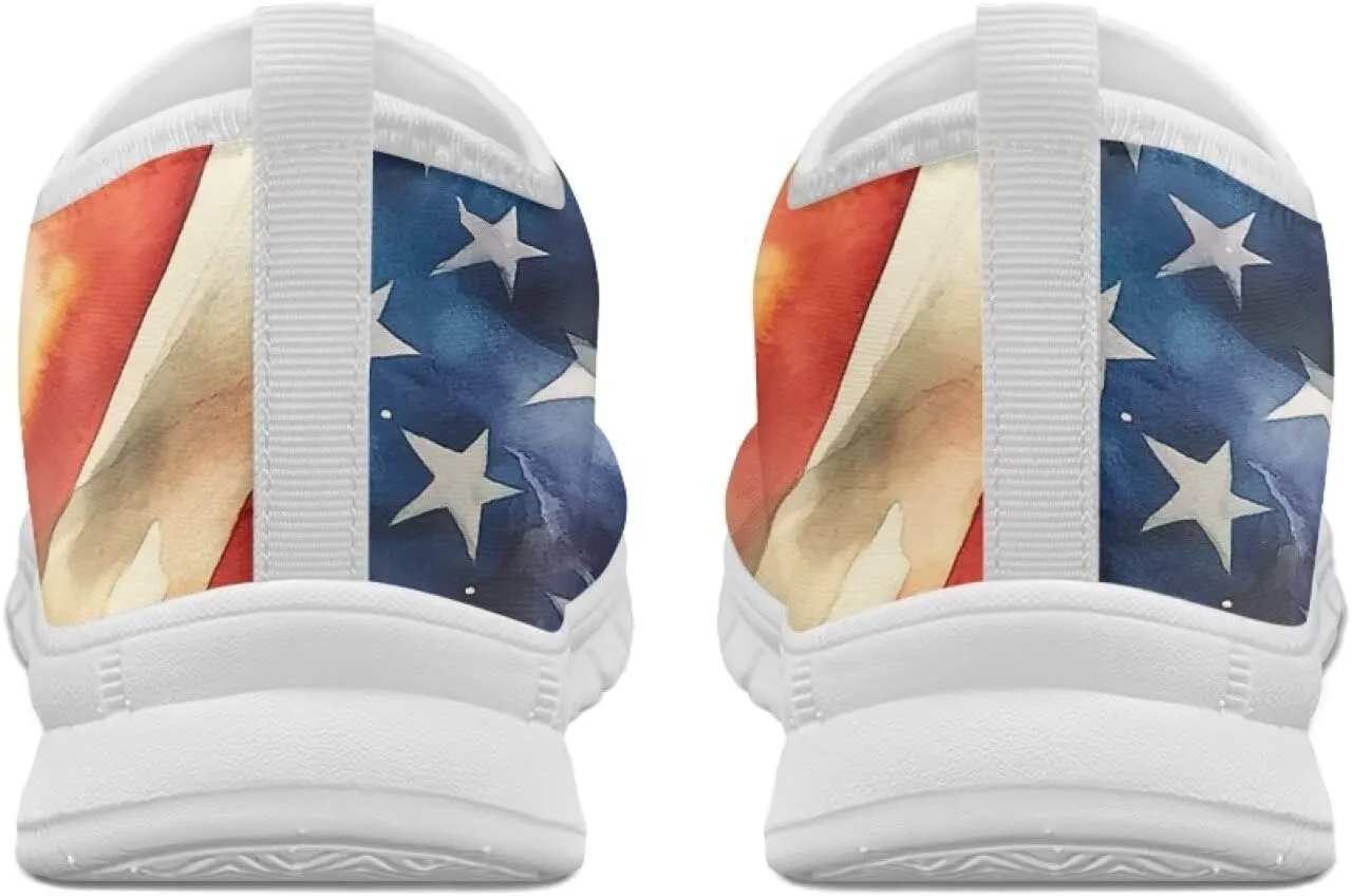 American Flag Men's Lightweight Running Walking Shoes Slip On Breathable Gym Sneakers Non Slip Loafer Fashion Workout Shoes SizeUS 5-14