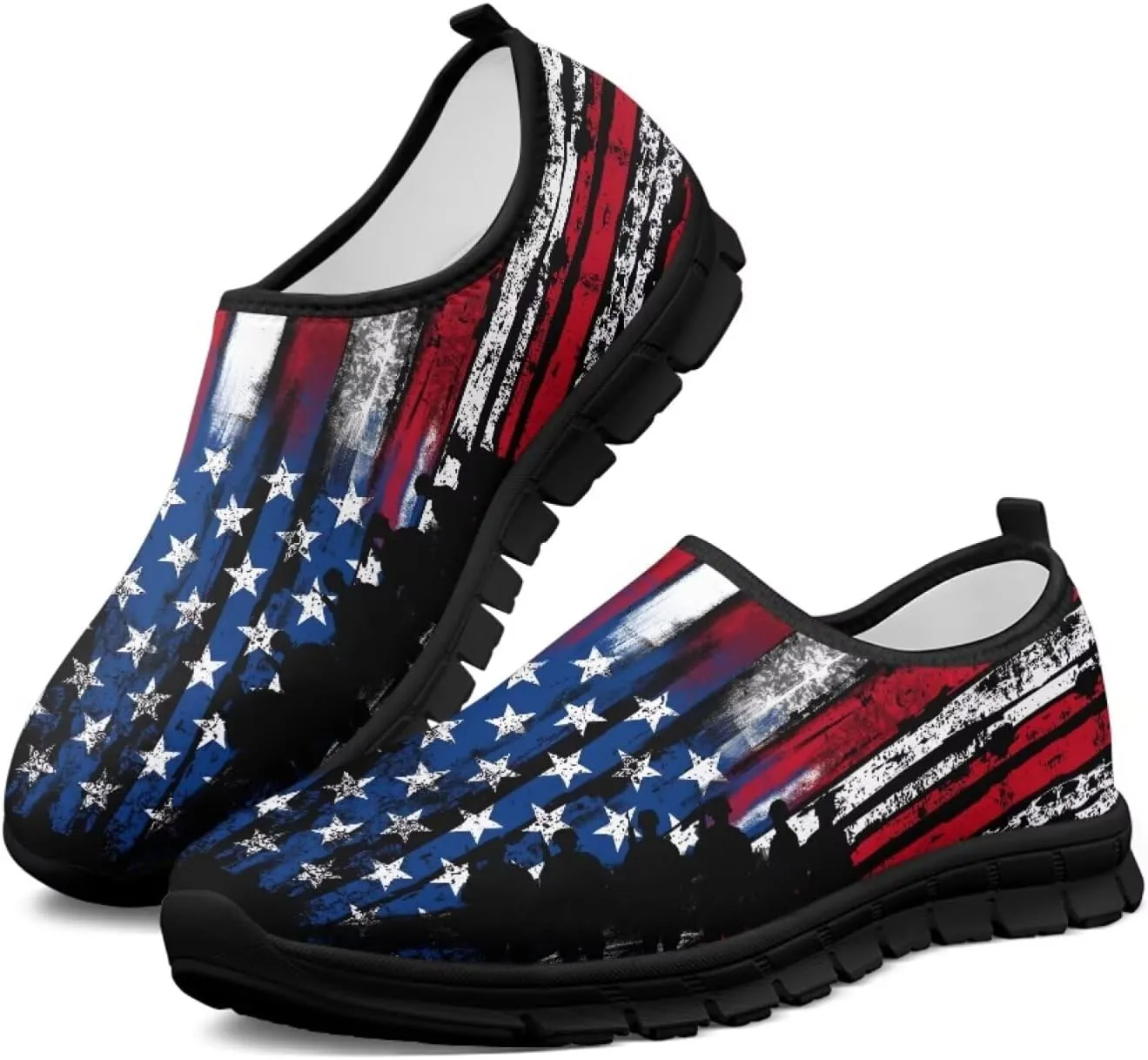 American Flag Walking Shoes for Women Slip On Casual Running Shoes Low Top Mesh Sport Shoes Lightweight Adult Jogging Shoes