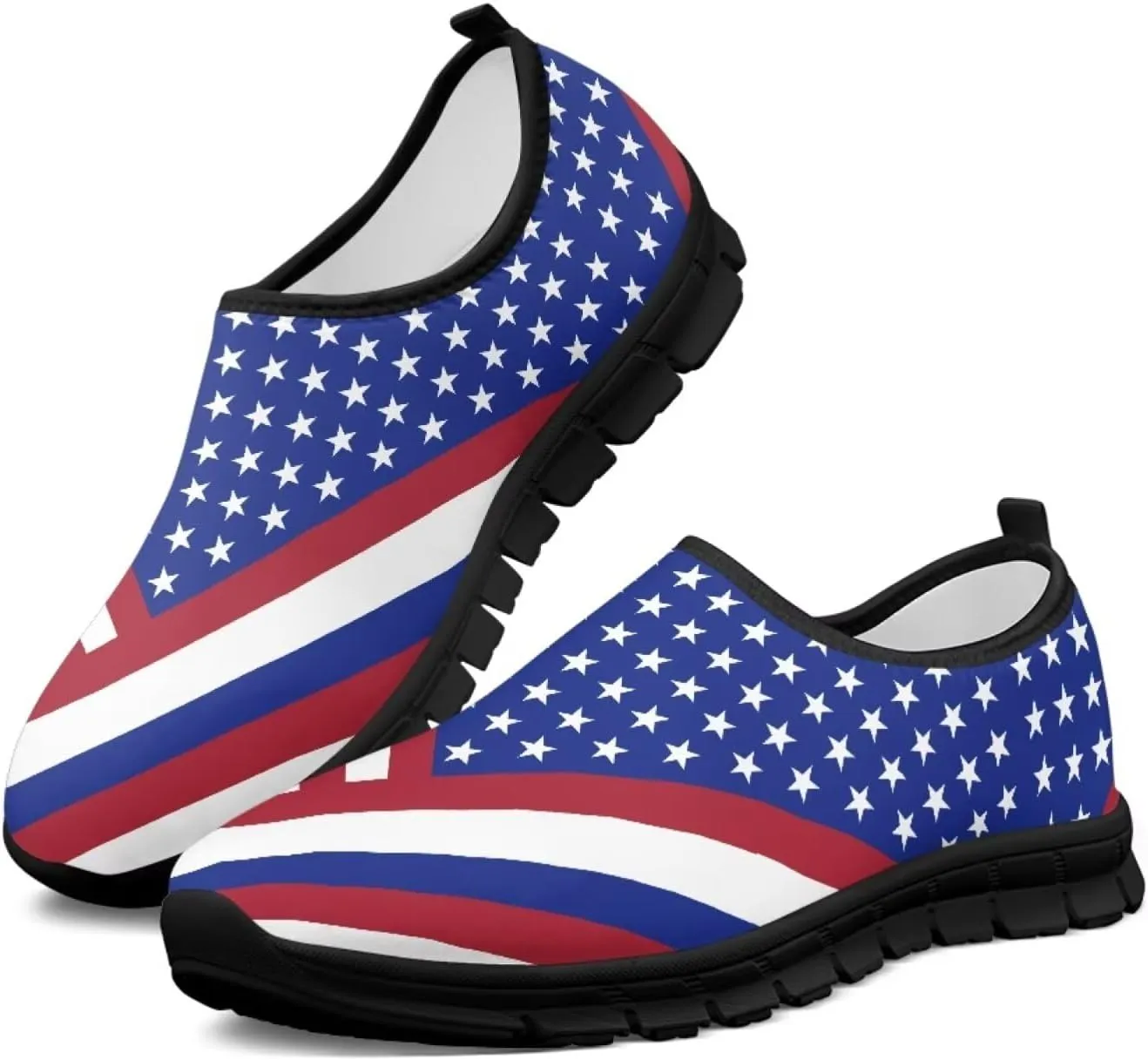 American Flag Walking Shoes for Women Slip On Casual Running Shoes Low Top Mesh Sport Shoes Lightweight Adult Jogging Shoes
