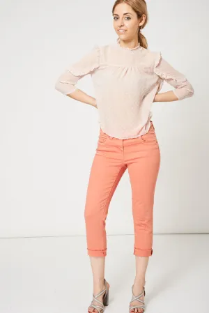 Coral Pink Raw Hem Straight Leg Jeans Ex-Branded Available In Plus Sizes