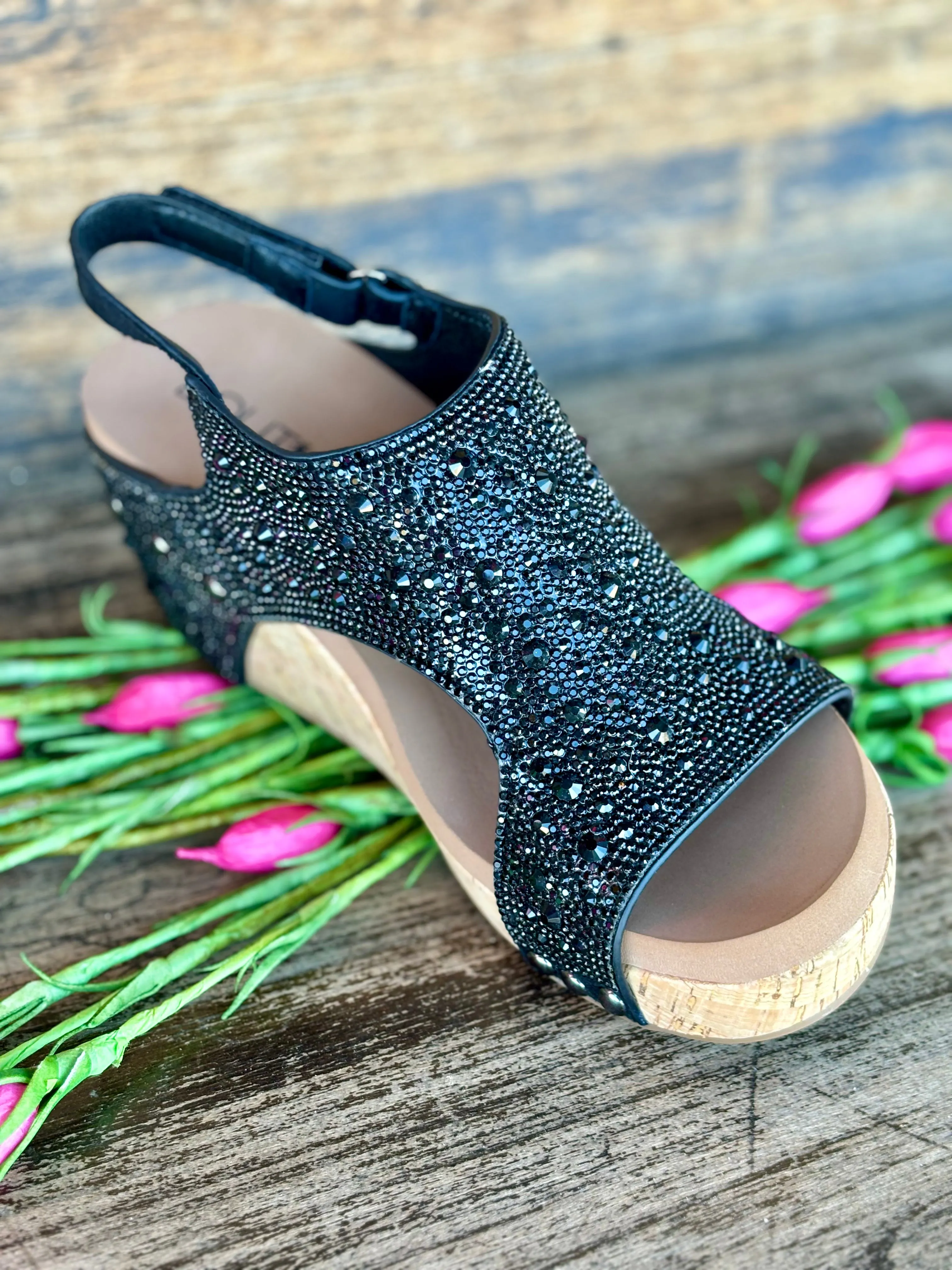 Corky Carleys Black Rhinestone Ashley Sandal