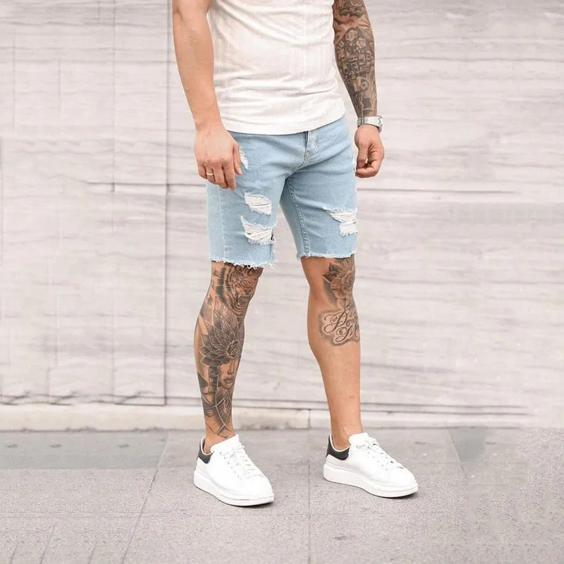Destroyed Skinny Jeans 2021 Brand New Men Ripped Pant Shorts Jeans Short Pants Frayed Denim Size S-3XL New