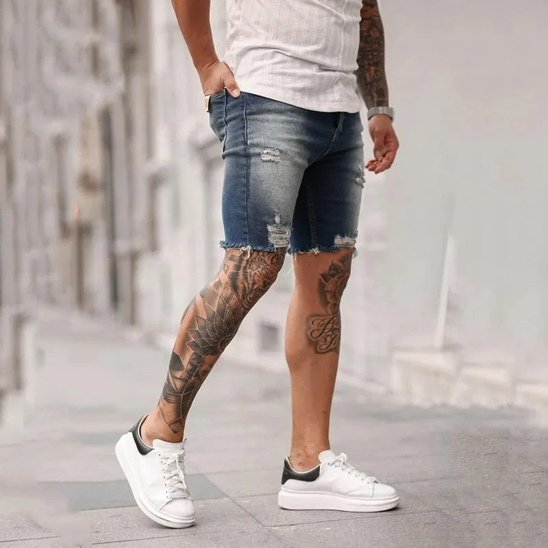 Destroyed Skinny Jeans 2021 Brand New Men Ripped Pant Shorts Jeans Short Pants Frayed Denim Size S-3XL New