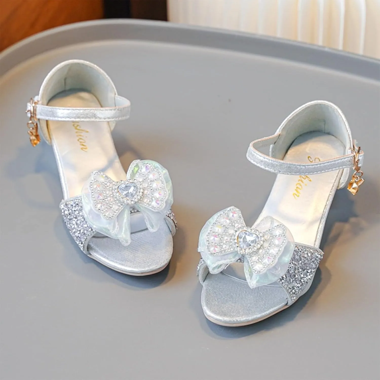 Girls Sandals Rhinestone Bow Shoes Children's High Heels Non Slip Little Girl Shoes Girls Size Sandals for Size 2
