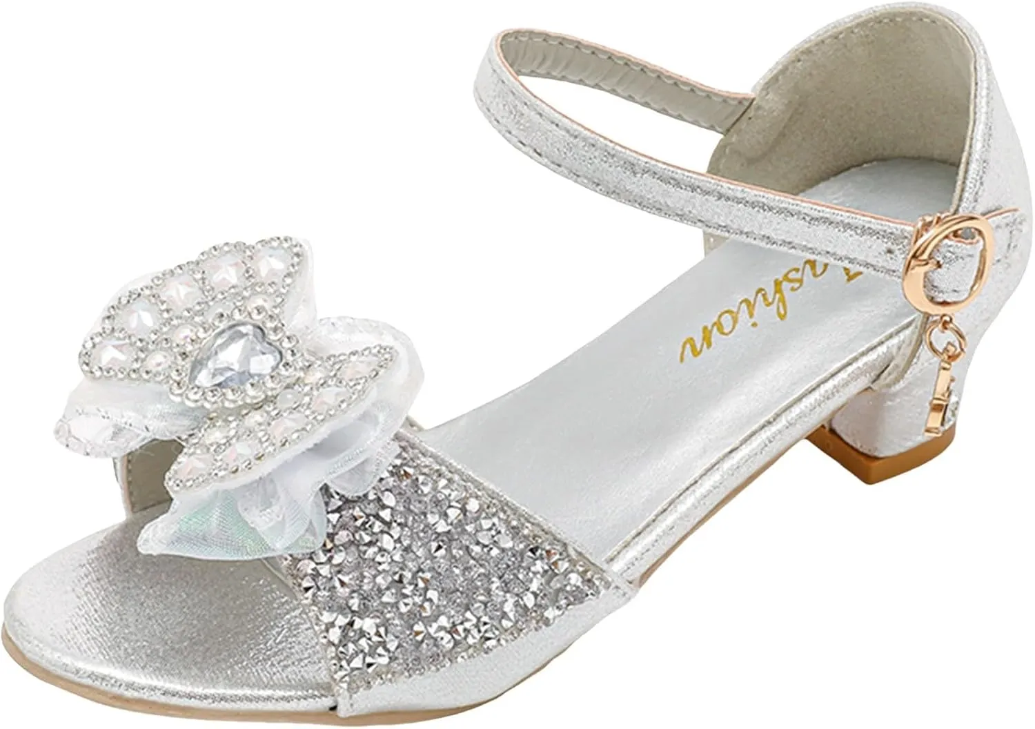 Girls Sandals Rhinestone Bow Shoes Children's High Heels Non Slip Little Girl Shoes Girls Size Sandals for Size 2