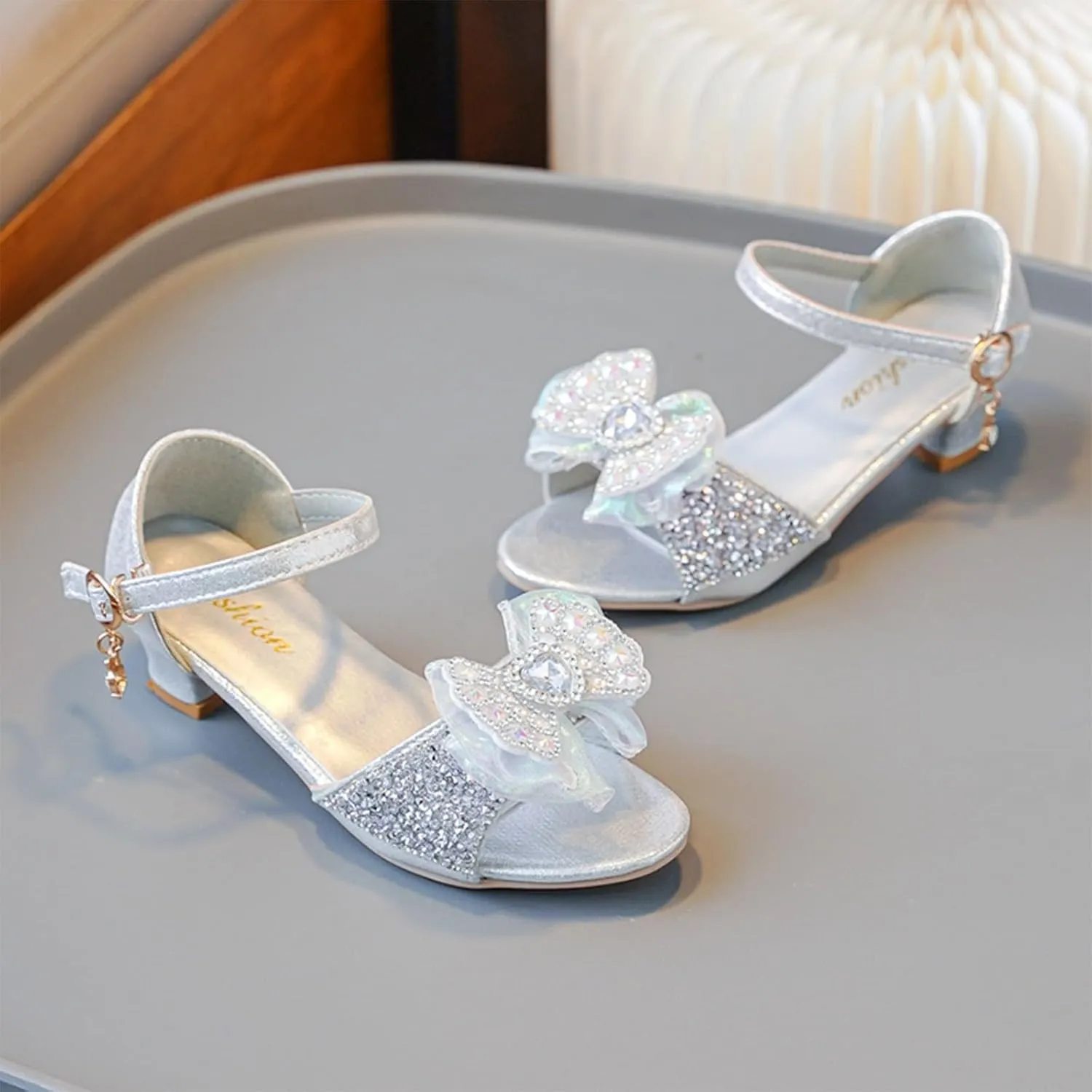 Girls Sandals Rhinestone Bow Shoes Children's High Heels Non Slip Little Girl Shoes Girls Size Sandals for Size 2