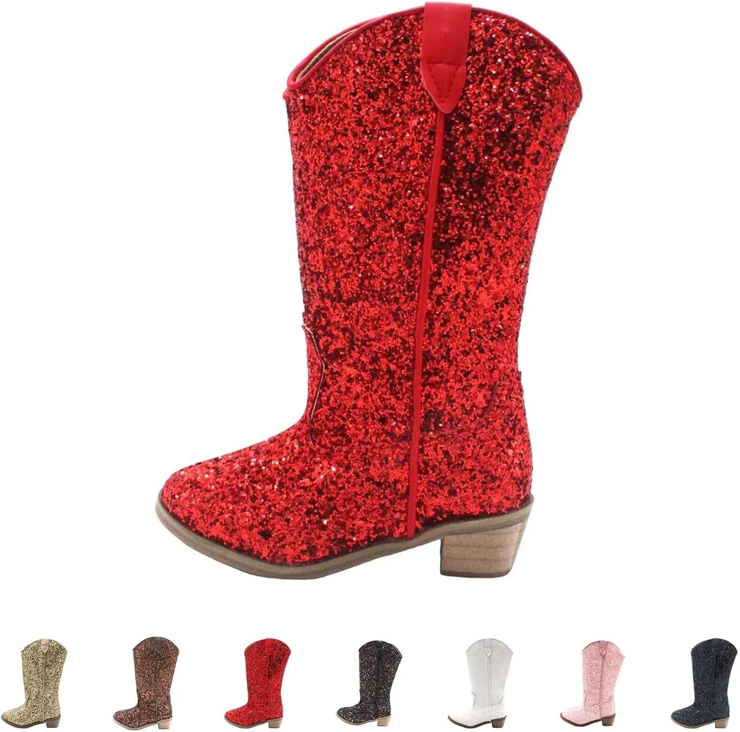 Girls Sequin Sparkly Cowboy Boots Kids hinestone Glitter Low Heel Wedding Dress Booties Western Toddler Shoes Winter
