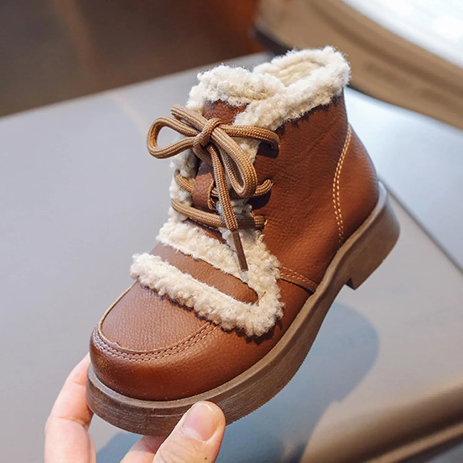 Girls Winter Water Proof Plush Booties Lace-up Non-Slip Platform Soft Sole Thick Faux Fr Tall Little Kid Winter Boot