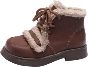 Girls Winter Water Proof Plush Booties Lace-up Non-Slip Platform Soft Sole Thick Faux Fr Tall Little Kid Winter Boot