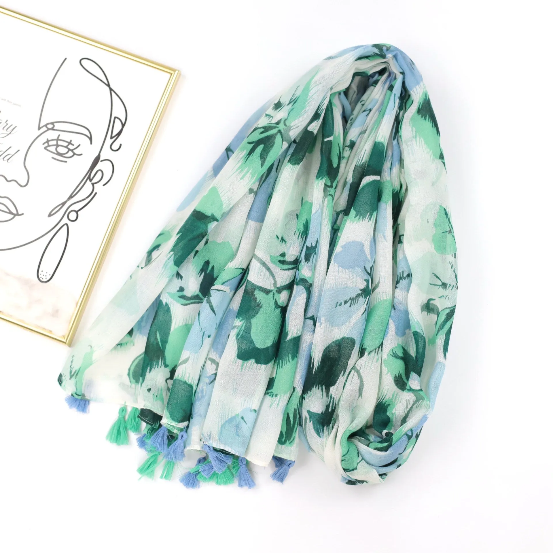 JY230515 Butterfly orchid leaf printed scarf