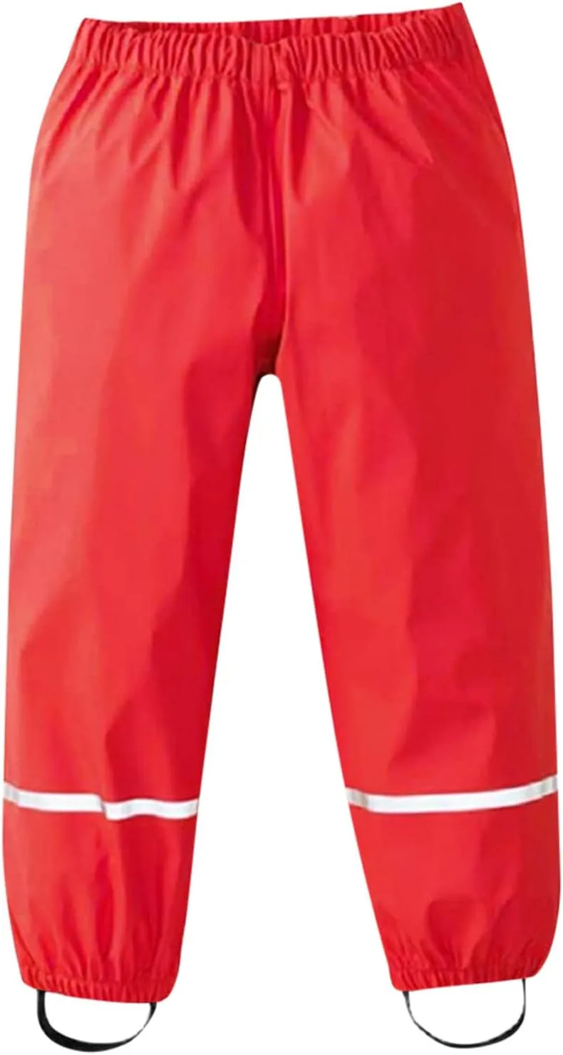 Kids Solid Rain Pants Waterproof Insulated Mud Dirty Proof Elastic Waist Trousers Boys Girls Lightweight Raincoat