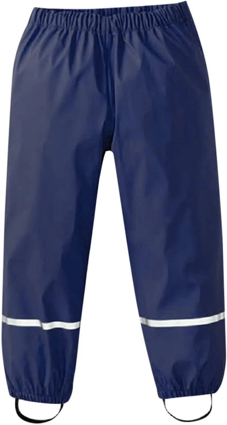 Kids Solid Rain Pants Waterproof Insulated Mud Dirty Proof Elastic Waist Trousers Boys Girls Lightweight Raincoat