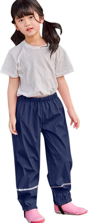 Kids Solid Rain Pants Waterproof Insulated Mud Dirty Proof Elastic Waist Trousers Boys Girls Lightweight Raincoat