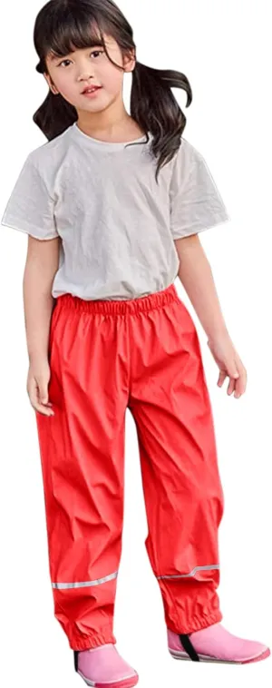 Kids Solid Rain Pants Waterproof Insulated Mud Dirty Proof Elastic Waist Trousers Boys Girls Lightweight Raincoat