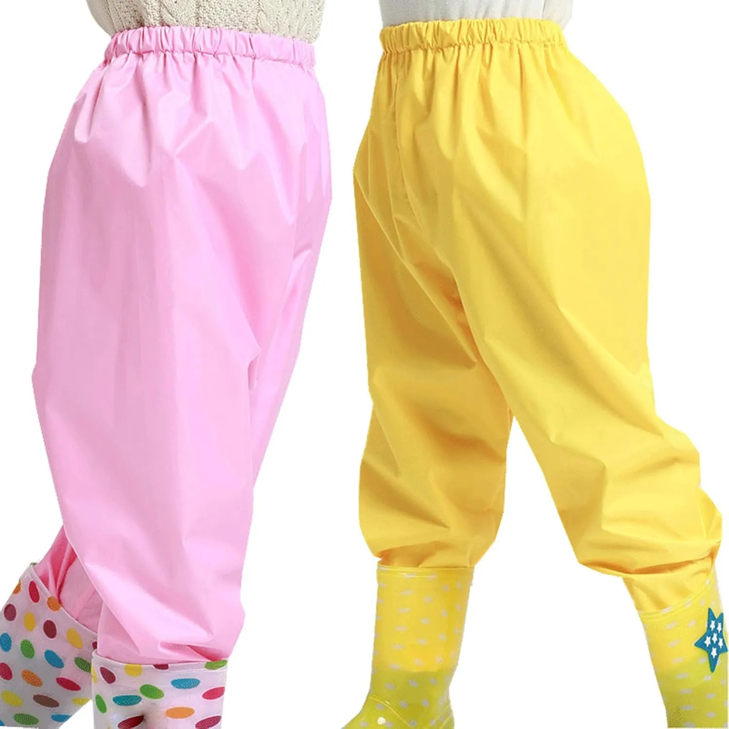 Kids Waterproof Rain Pants Solid Insulated Mud Dirty Proof Elastic Trousers Boys Girls Casual Lightweight Rainwear