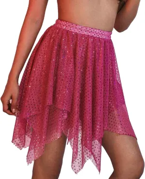 Sequin Belly Dance Skirt Rave Costume Sparkly Hip Skirts Festival Performance Dance Short Wrap Skirt for Women and Girls (Rose red) 25 Regular