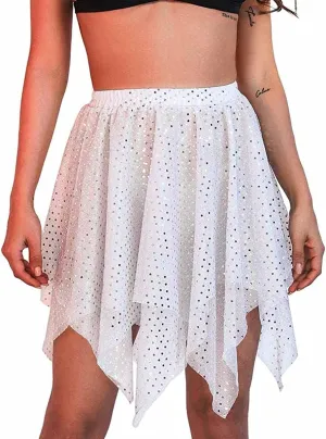 Sequin Belly Dance Skirt Rave Costume Sparkly Hip Skirts Festival Performance Dance Short Wrap Skirt for Women and Girls (White) 25 Regular