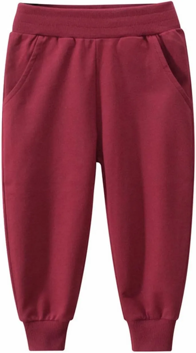 Toddler Boys Pull on Sweatpants Solid Elastic Waist Jogger Straight Running Sport Long Pants School Athletic Comfy