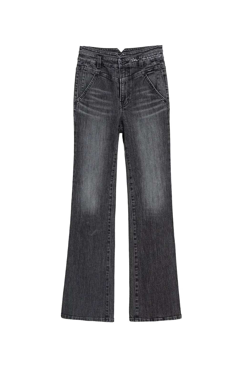 V Shape Waist Embroidered Slight Flared Jeans