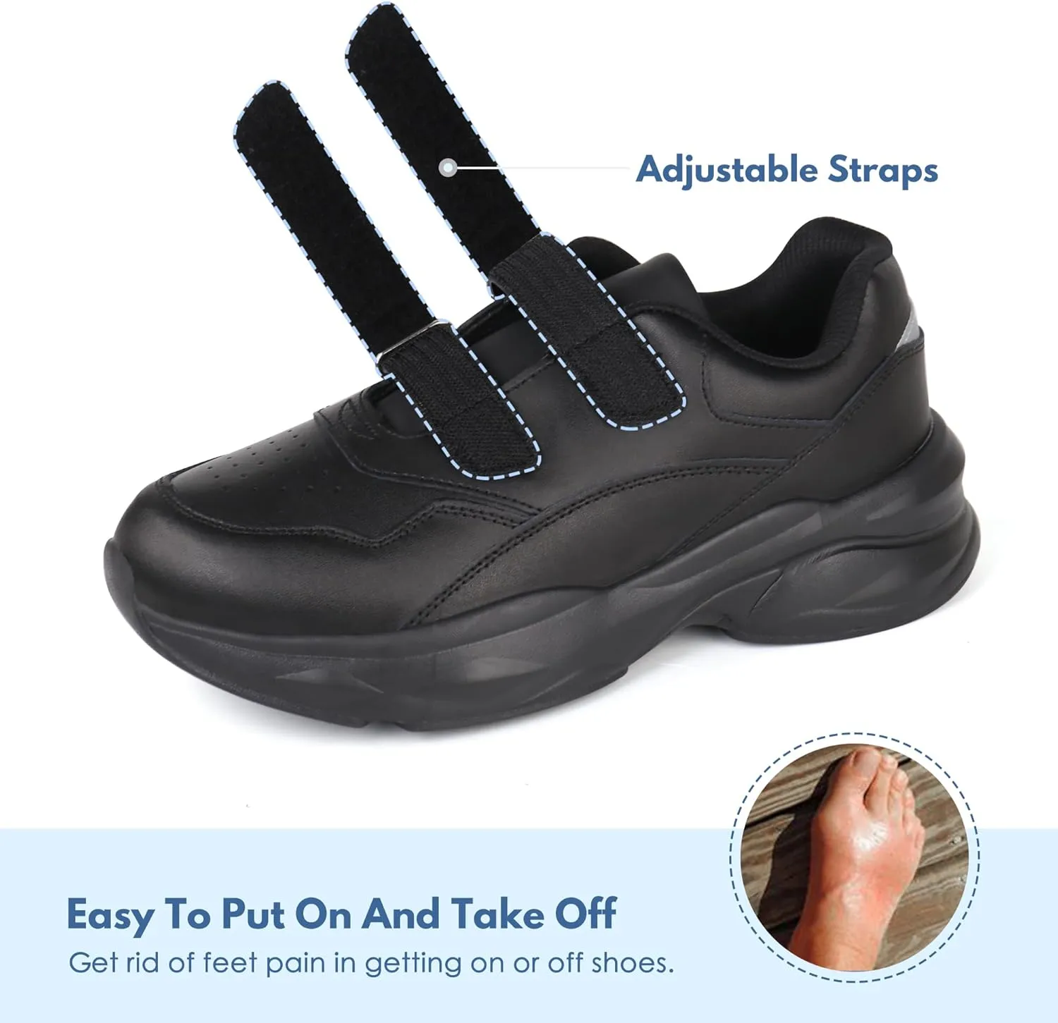 Women Diabetic Leather Shoes Orthopedic Walking Shoes Wide Toe Box Shoes