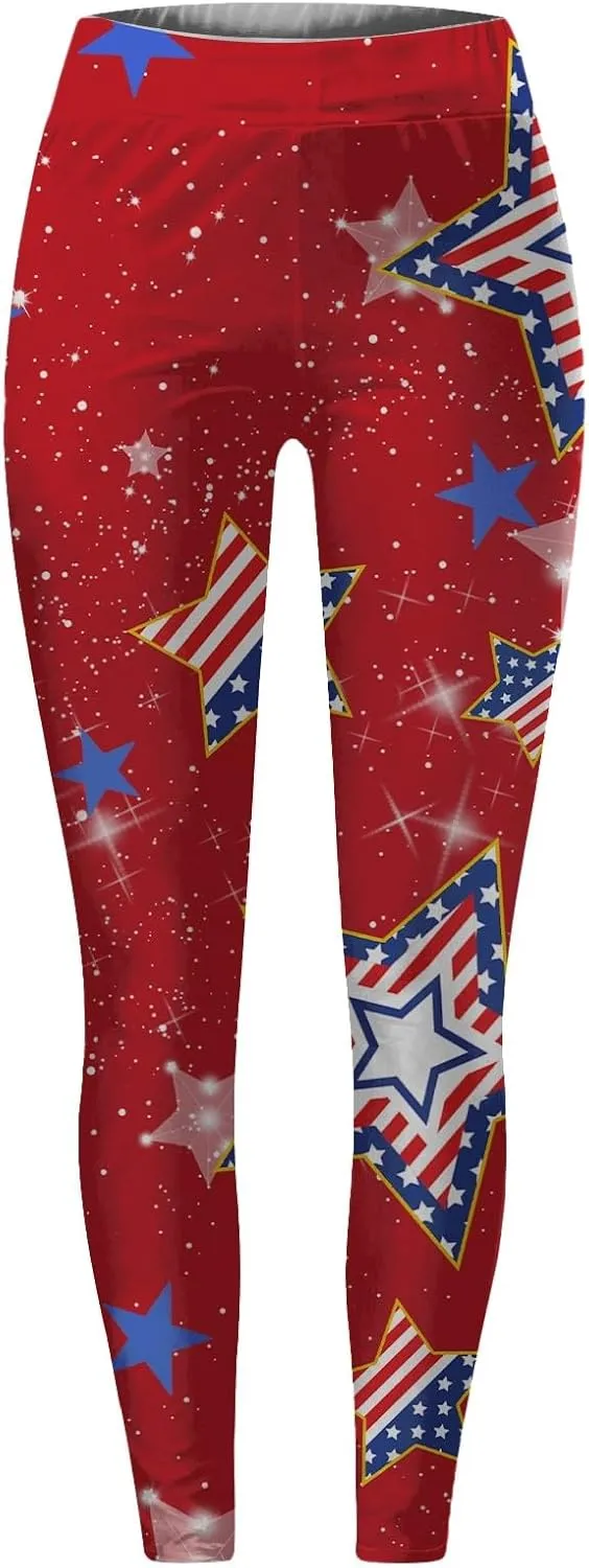 Women High Waist American Flag Leggings Comfortable Skinny Yoga Gym Fitness Pants US Flag Patriotic Tights