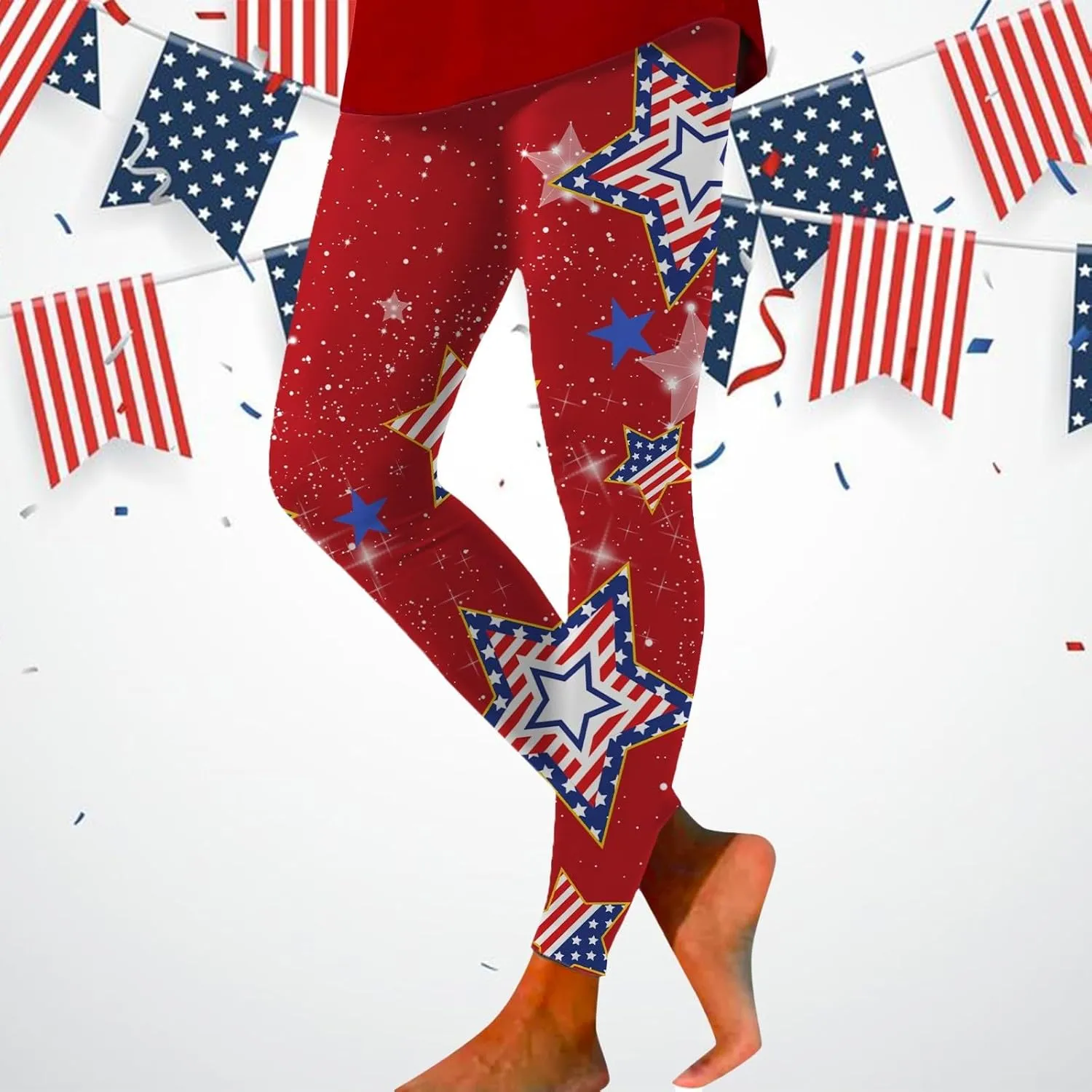 Women High Waist American Flag Leggings Comfortable Skinny Yoga Gym Fitness Pants US Flag Patriotic Tights