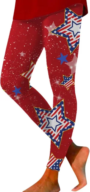 Women High Waist American Flag Leggings Seamless US Flag Patriotic Tights Slim Fit Running Sports Yoga Pants