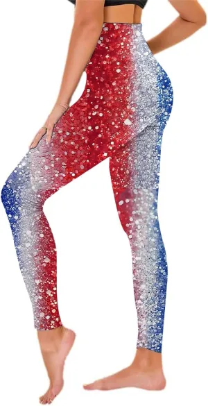 Womens High Waist American Flag Leggings Soft USA Flag Patriotic Tights Stretchy Workout Gym Yoga Pants