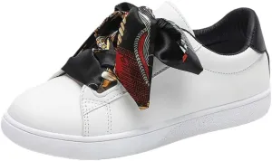 Y2K Sneakers Fashion Skate Shoes with Skinny Scarf Lace Up Decor Comfortable Streetwear Sneakers for Women Chunky Sole Daily Casual Trainers